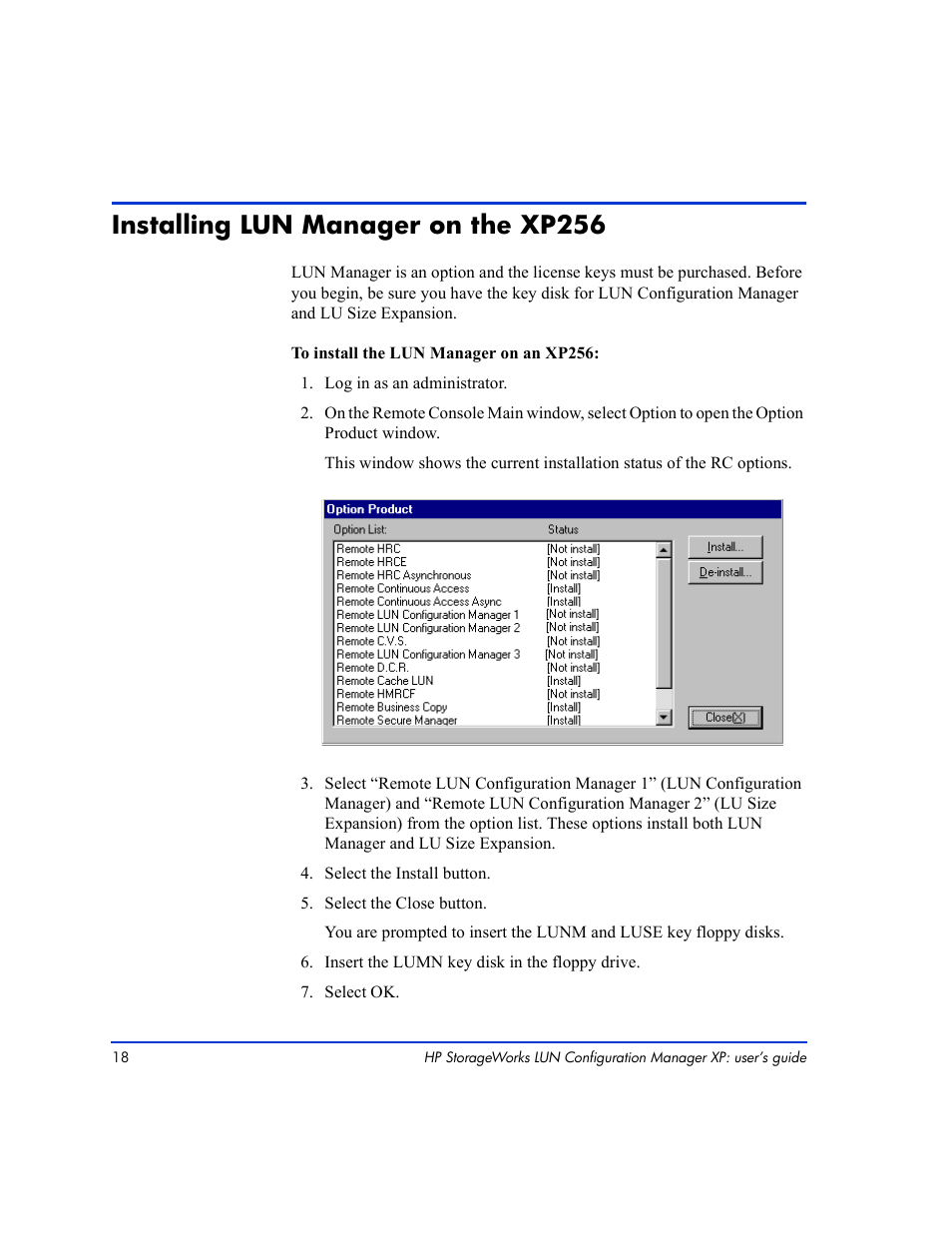 Installing lun manager on the xp256, Installing lun manager on the xp256 18 | HP LUN Configuration Manager XP Software User Manual | Page 18 / 144