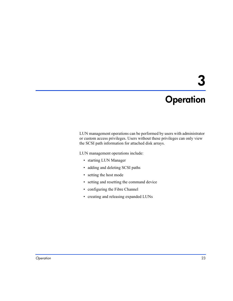 3 operation, Operation 23, Operation | HP LUN Configuration Manager XP Software User Manual | Page 23 / 144