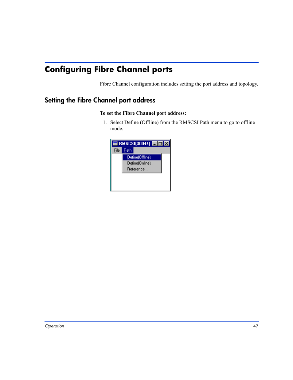 Configuring fibre channel ports, Configuring fibre channel ports 47, Setting the fibre channel port address 47 | HP LUN Configuration Manager XP Software User Manual | Page 47 / 144