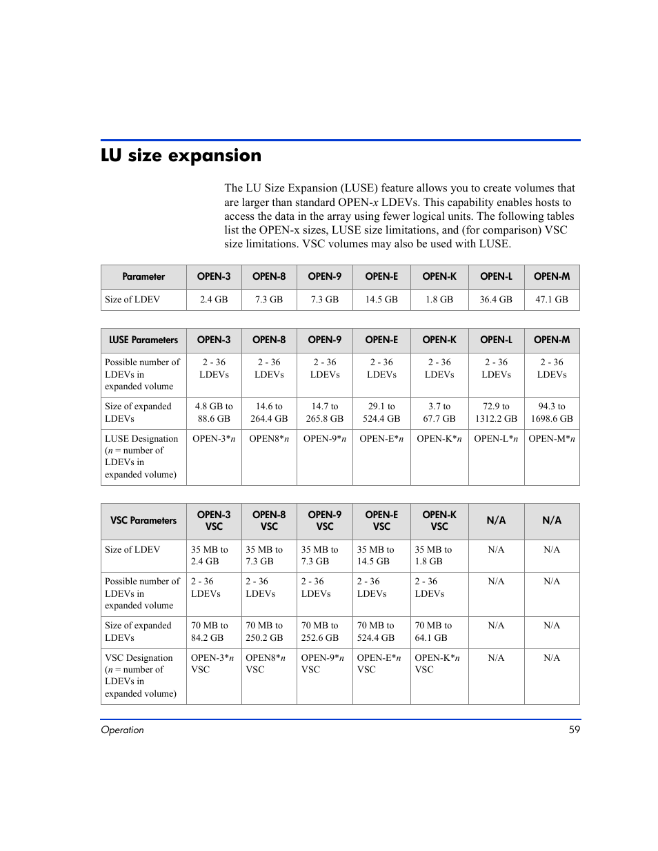 Lu size expansion, Lu size expansion 59 | HP LUN Configuration Manager XP Software User Manual | Page 59 / 144