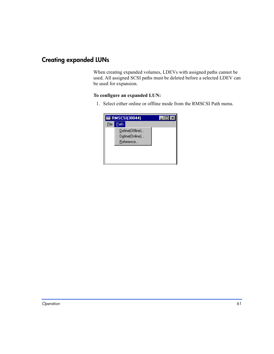 Creating expanded luns 61, Creating expanded luns | HP LUN Configuration Manager XP Software User Manual | Page 61 / 144