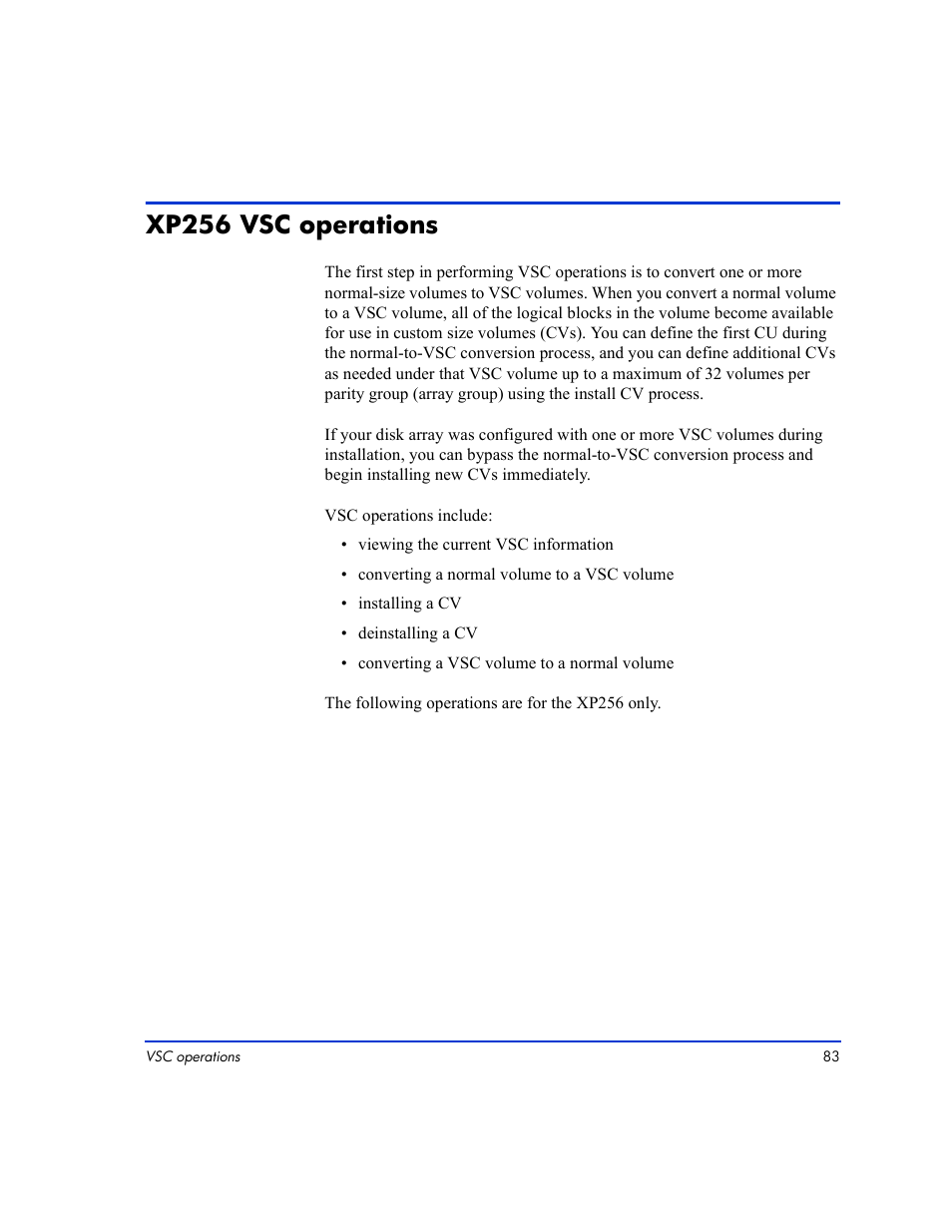 Xp256 vsc operations, Xp256 vsc operations 83 | HP LUN Configuration Manager XP Software User Manual | Page 83 / 144