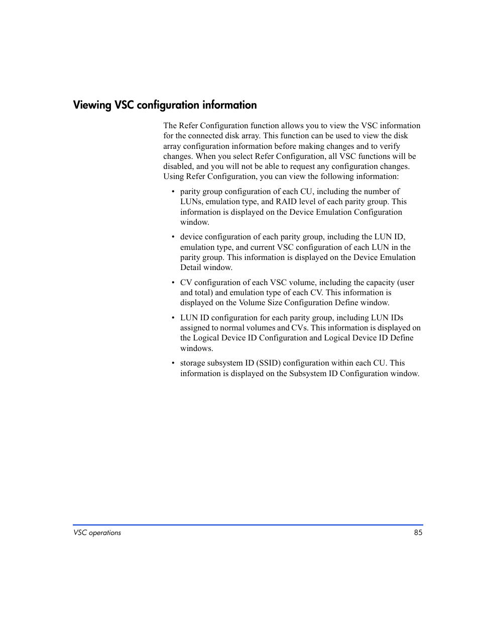 Viewing vsc configuration information 85, Viewing vsc configuration information | HP LUN Configuration Manager XP Software User Manual | Page 85 / 144