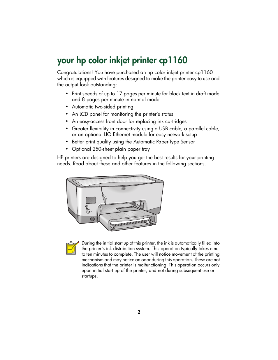 Your hp color inkjet printer cp1160 | HP Color Inkjet cp1160 Printer series User Manual | Page 10 / 213