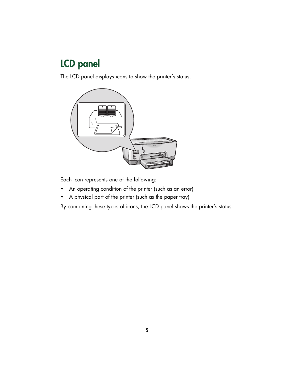 Lcd panel | HP Color Inkjet cp1160 Printer series User Manual | Page 13 / 213