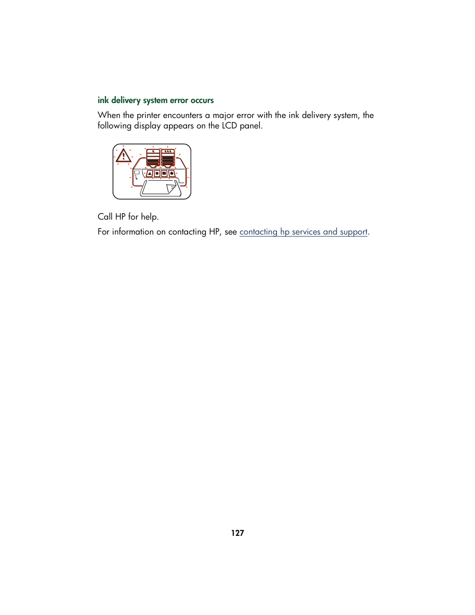 Ink delivery system error | HP Color Inkjet cp1160 Printer series User Manual | Page 135 / 213