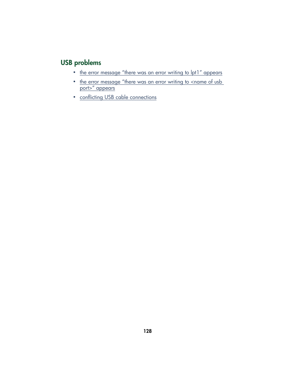 Usb problems | HP Color Inkjet cp1160 Printer series User Manual | Page 136 / 213