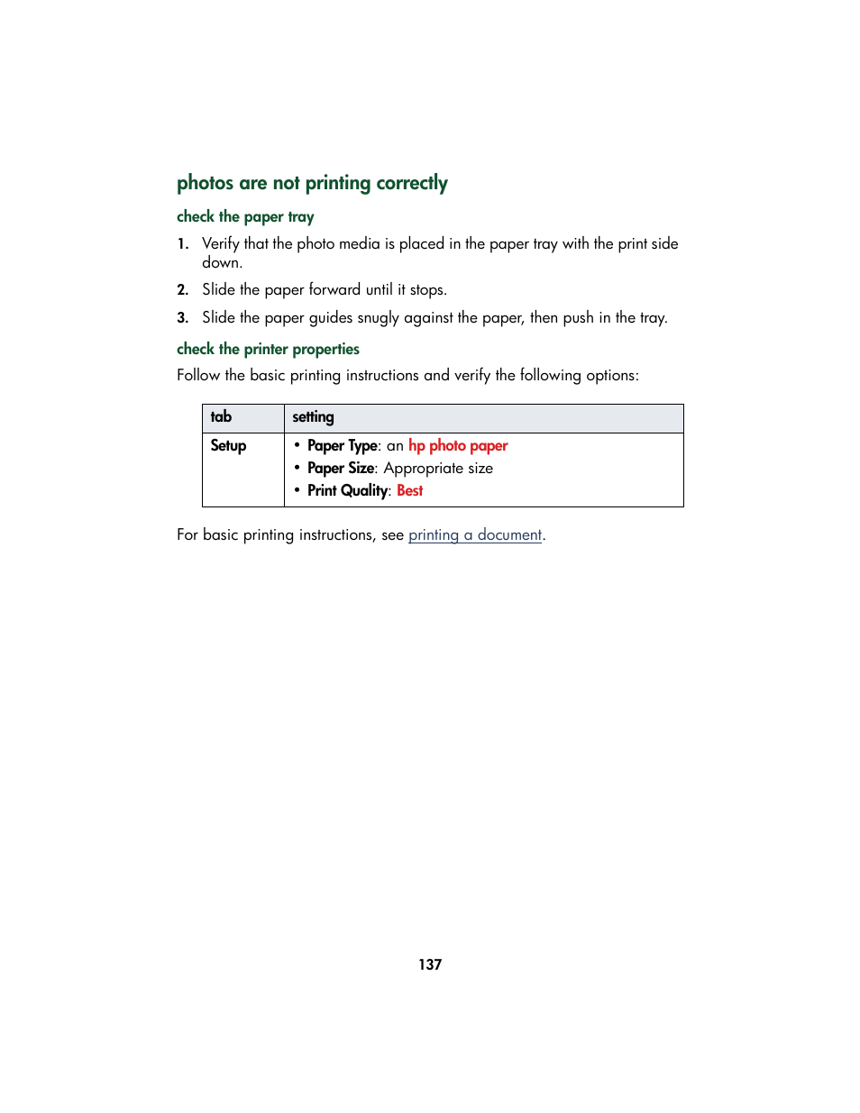 Photos are not printing correctly | HP Color Inkjet cp1160 Printer series User Manual | Page 145 / 213