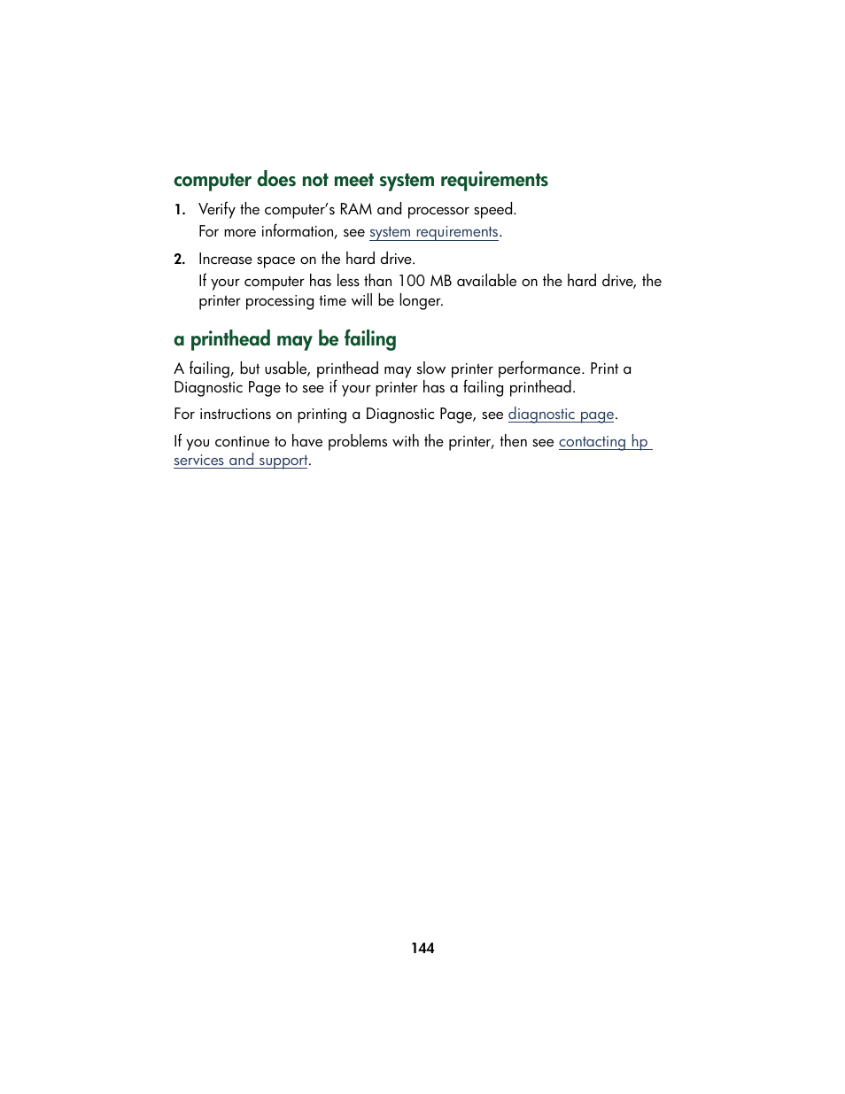 Computer does not meet system requirements, A printhead may be failing | HP Color Inkjet cp1160 Printer series User Manual | Page 152 / 213