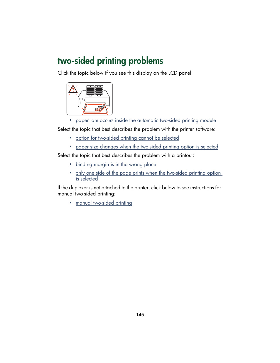 Two-sided printing problems, Two-sided printing, Problems | Two-sided, Printing, Duplexer | HP Color Inkjet cp1160 Printer series User Manual | Page 153 / 213