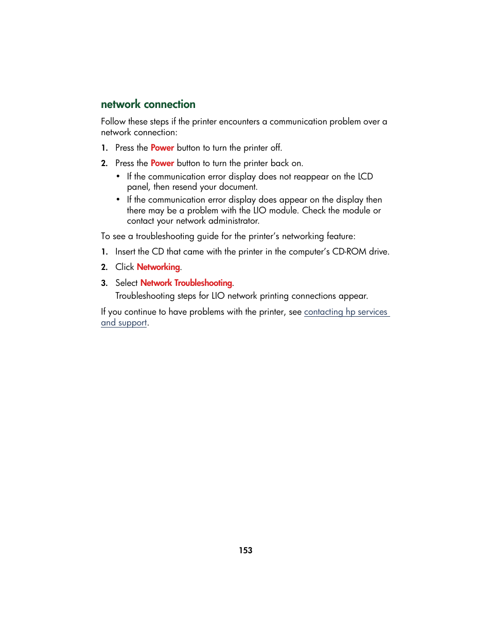 Network connection | HP Color Inkjet cp1160 Printer series User Manual | Page 161 / 213