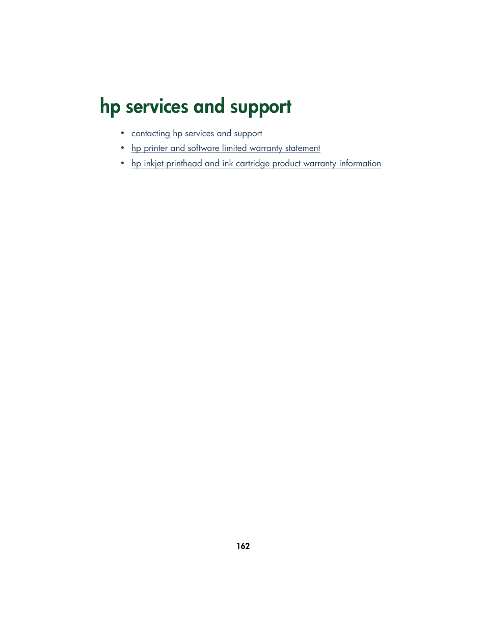 Hp services and support | HP Color Inkjet cp1160 Printer series User Manual | Page 170 / 213