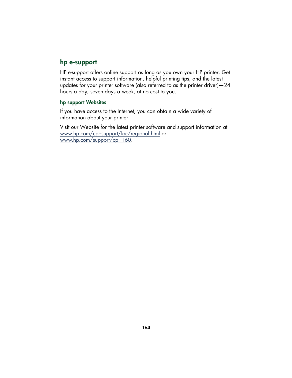 Hp e-support, Website, see | HP Color Inkjet cp1160 Printer series User Manual | Page 172 / 213