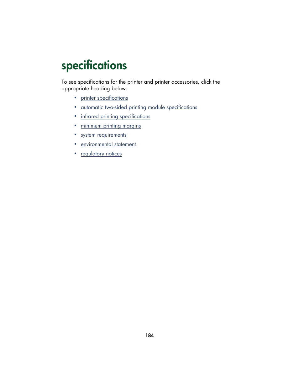 Specifications | HP Color Inkjet cp1160 Printer series User Manual | Page 192 / 213