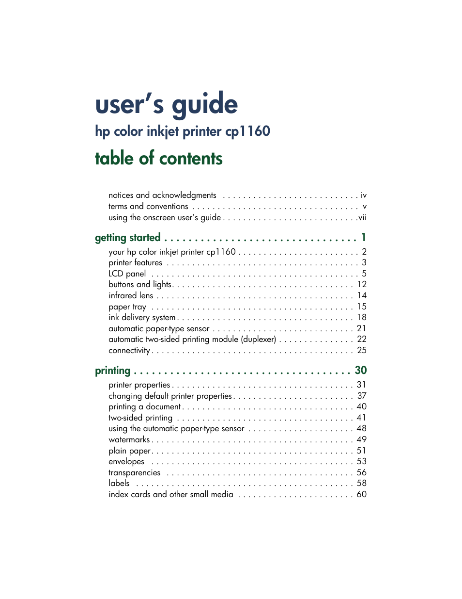 HP Color Inkjet cp1160 Printer series User Manual | Page 2 / 213
