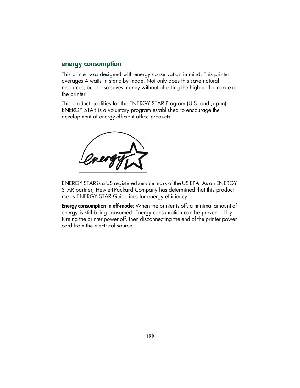 Energy consumption | HP Color Inkjet cp1160 Printer series User Manual | Page 207 / 213