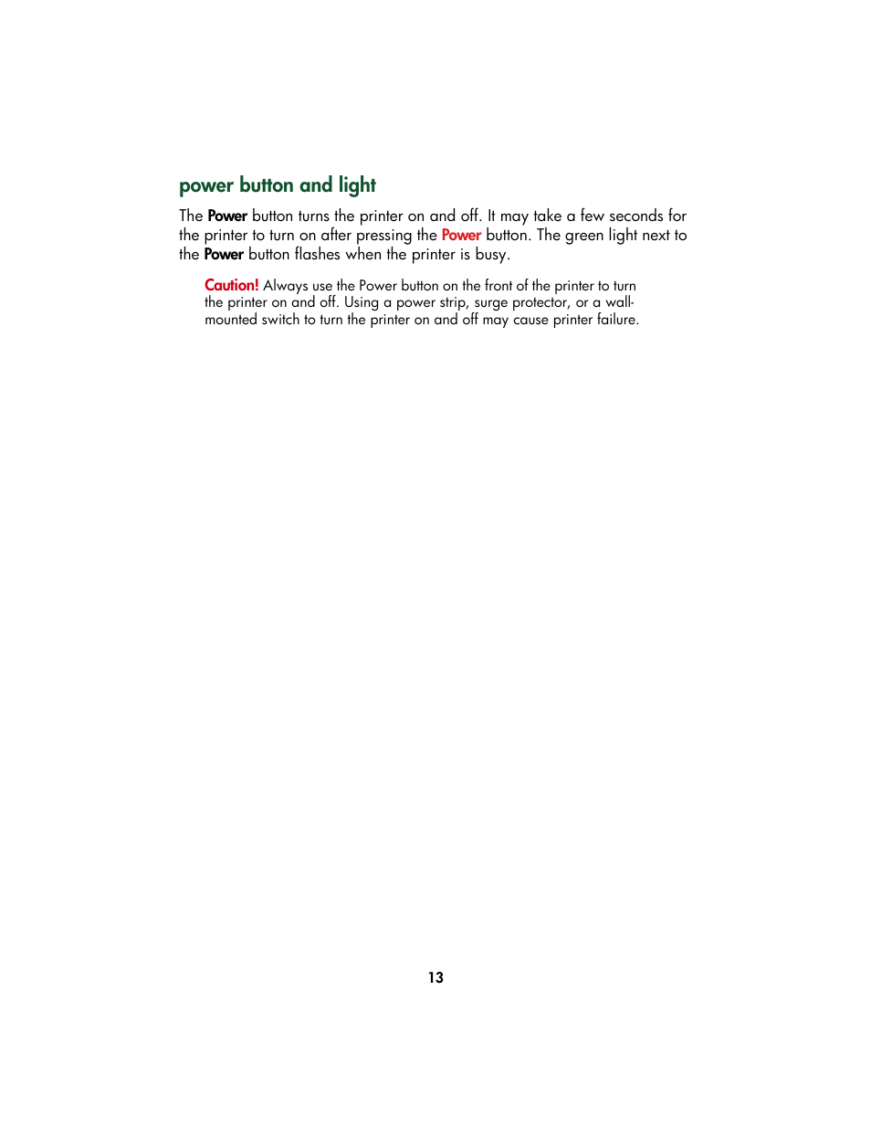 Power button and light | HP Color Inkjet cp1160 Printer series User Manual | Page 21 / 213