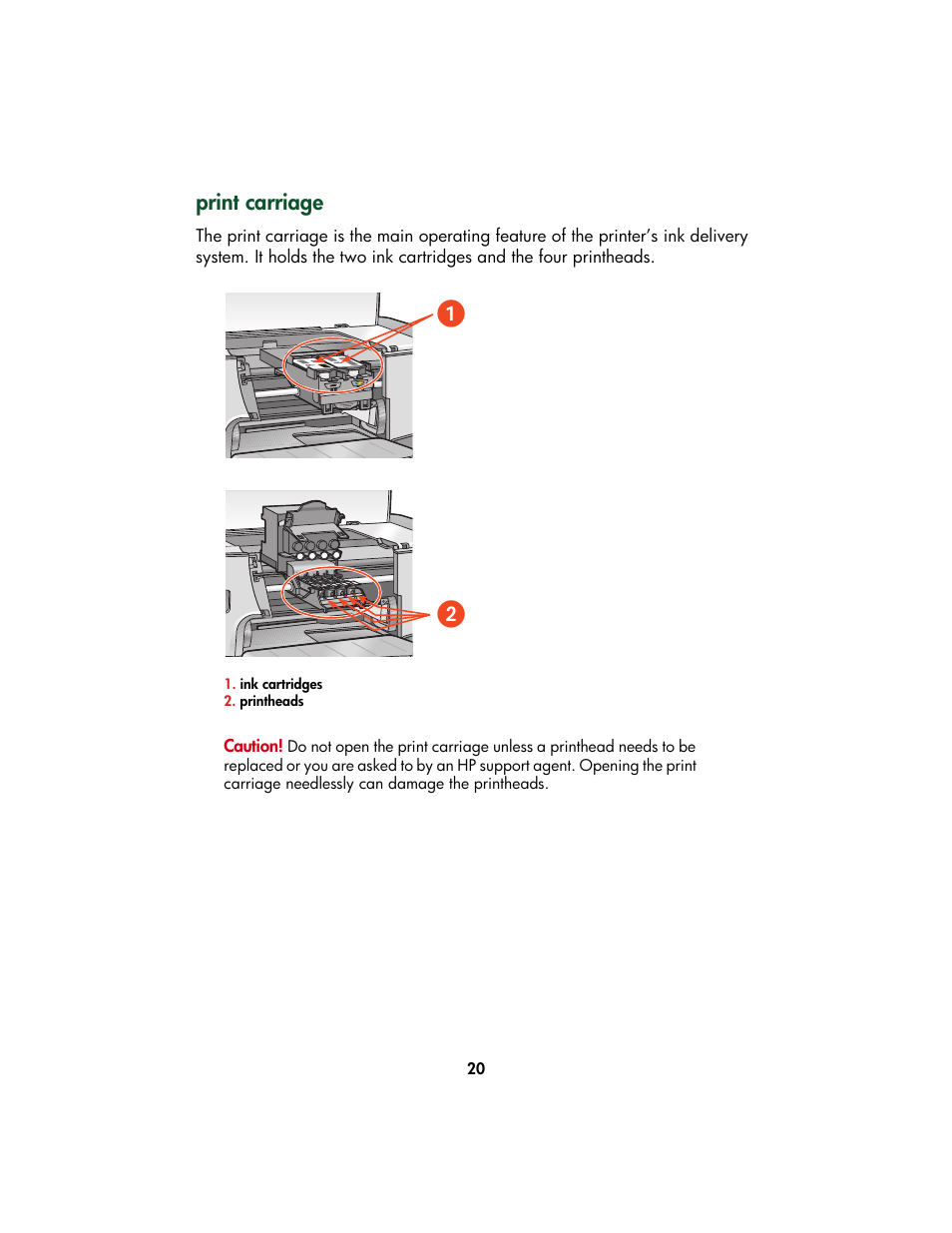 Print carriage | HP Color Inkjet cp1160 Printer series User Manual | Page 28 / 213