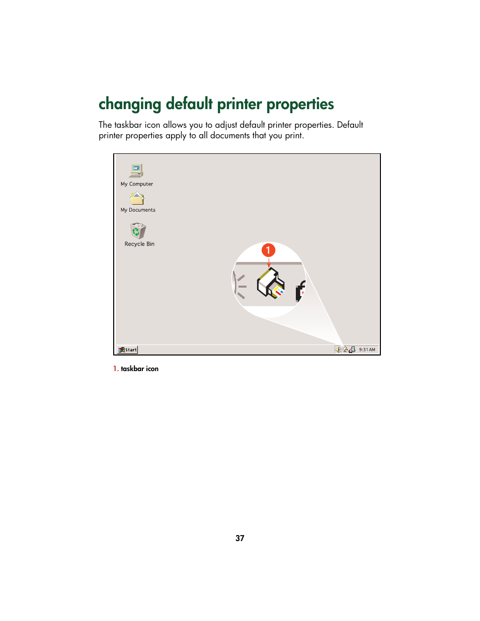 Changing default printer properties, Changing default printer properti | HP Color Inkjet cp1160 Printer series User Manual | Page 45 / 213