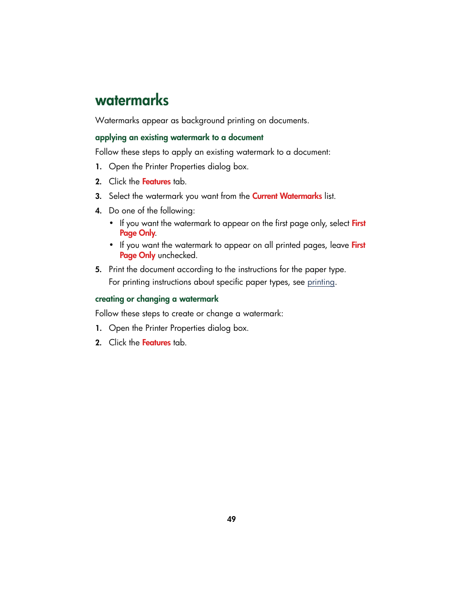 Watermarks | HP Color Inkjet cp1160 Printer series User Manual | Page 57 / 213