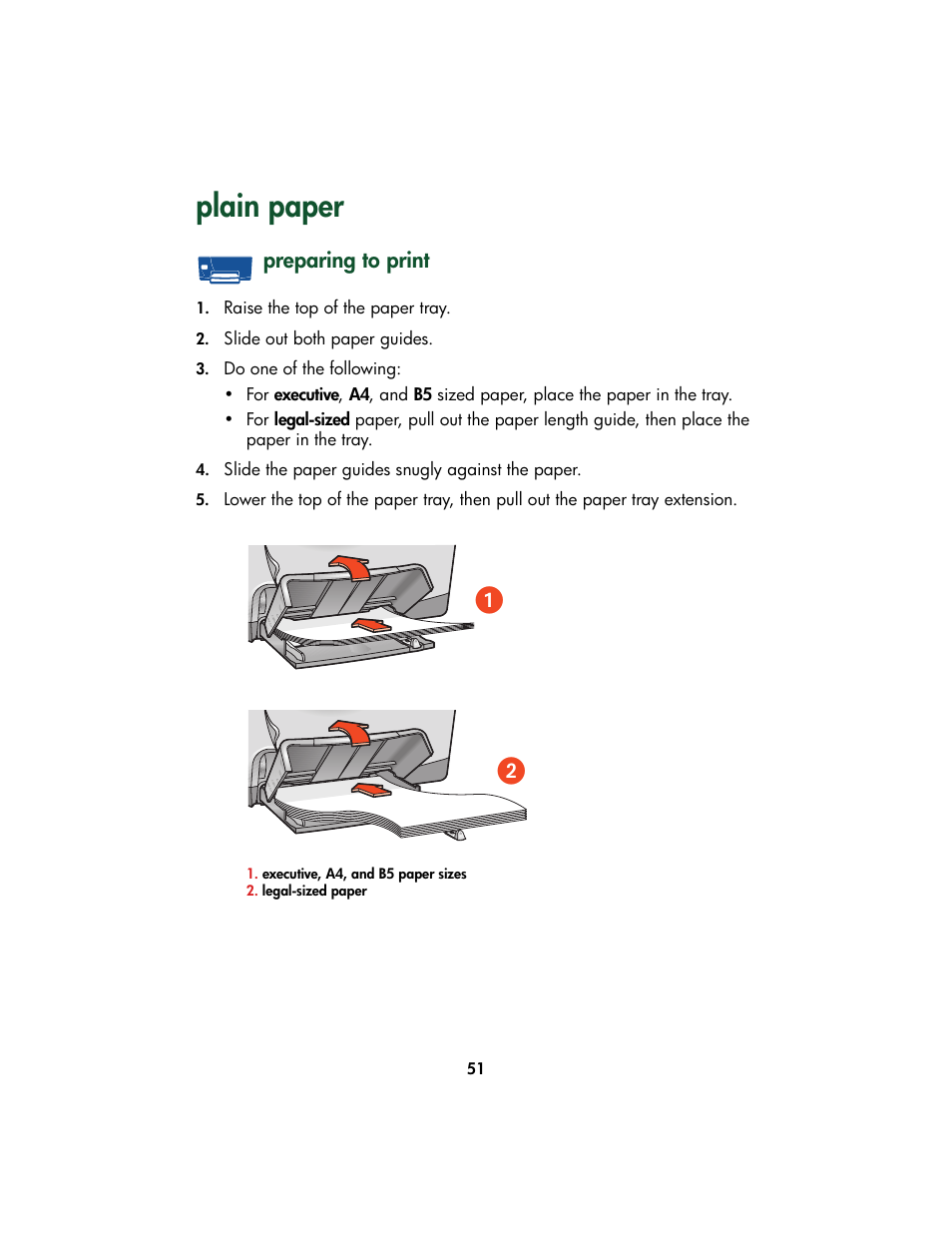 Plain paper, Preparing to print | HP Color Inkjet cp1160 Printer series User Manual | Page 59 / 213