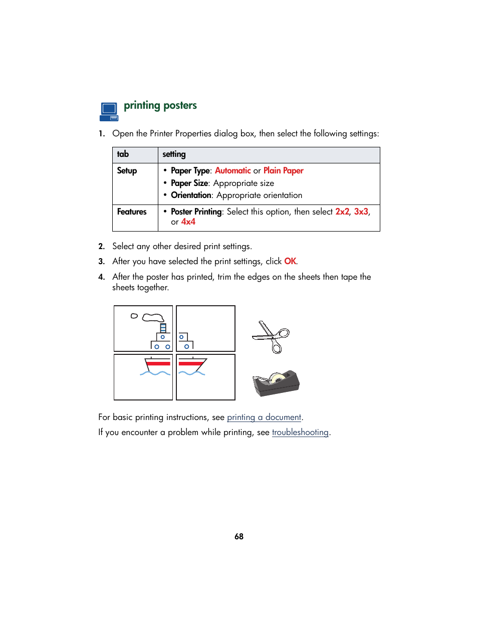 Printing posters | HP Color Inkjet cp1160 Printer series User Manual | Page 76 / 213