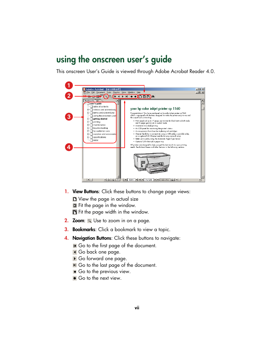 Using the onscreen user’s guide, ᕣᕤ ᕡ ᕢ | HP Color Inkjet cp1160 Printer series User Manual | Page 8 / 213