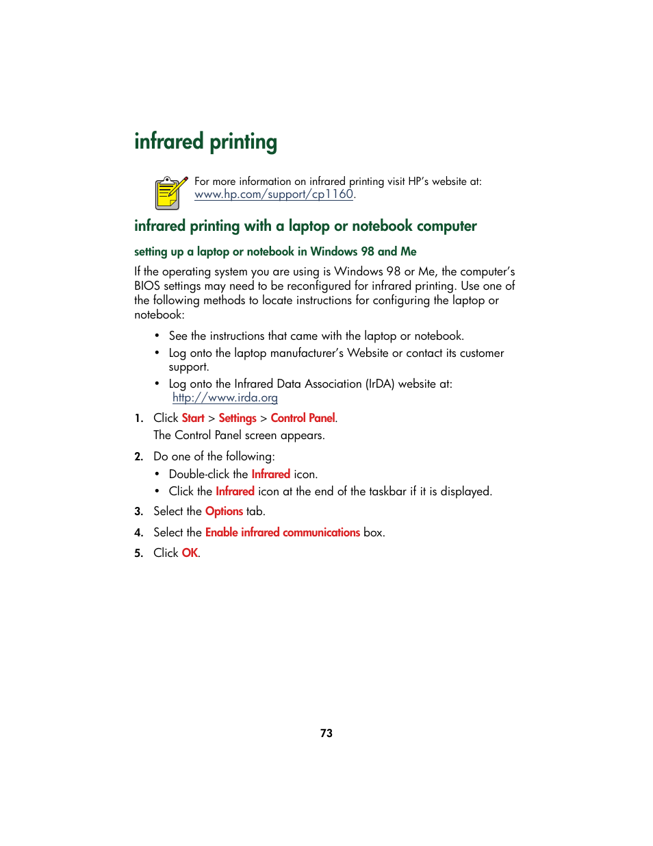 Infrared printing | HP Color Inkjet cp1160 Printer series User Manual | Page 81 / 213