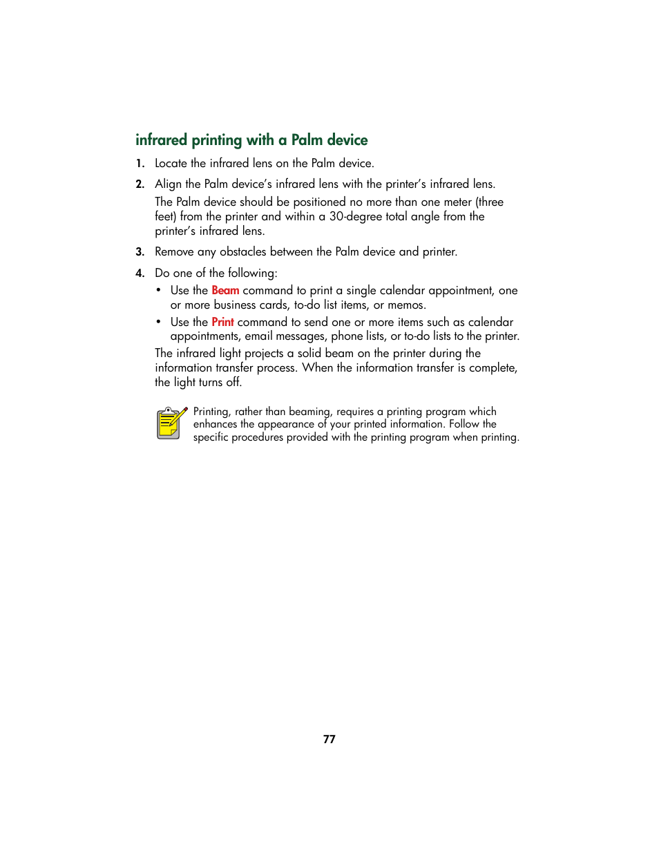 Infrared printing with a palm device | HP Color Inkjet cp1160 Printer series User Manual | Page 85 / 213