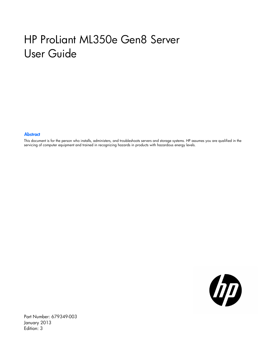 HP ProLiant ML350e Gen8 Server User Manual | 147 pages