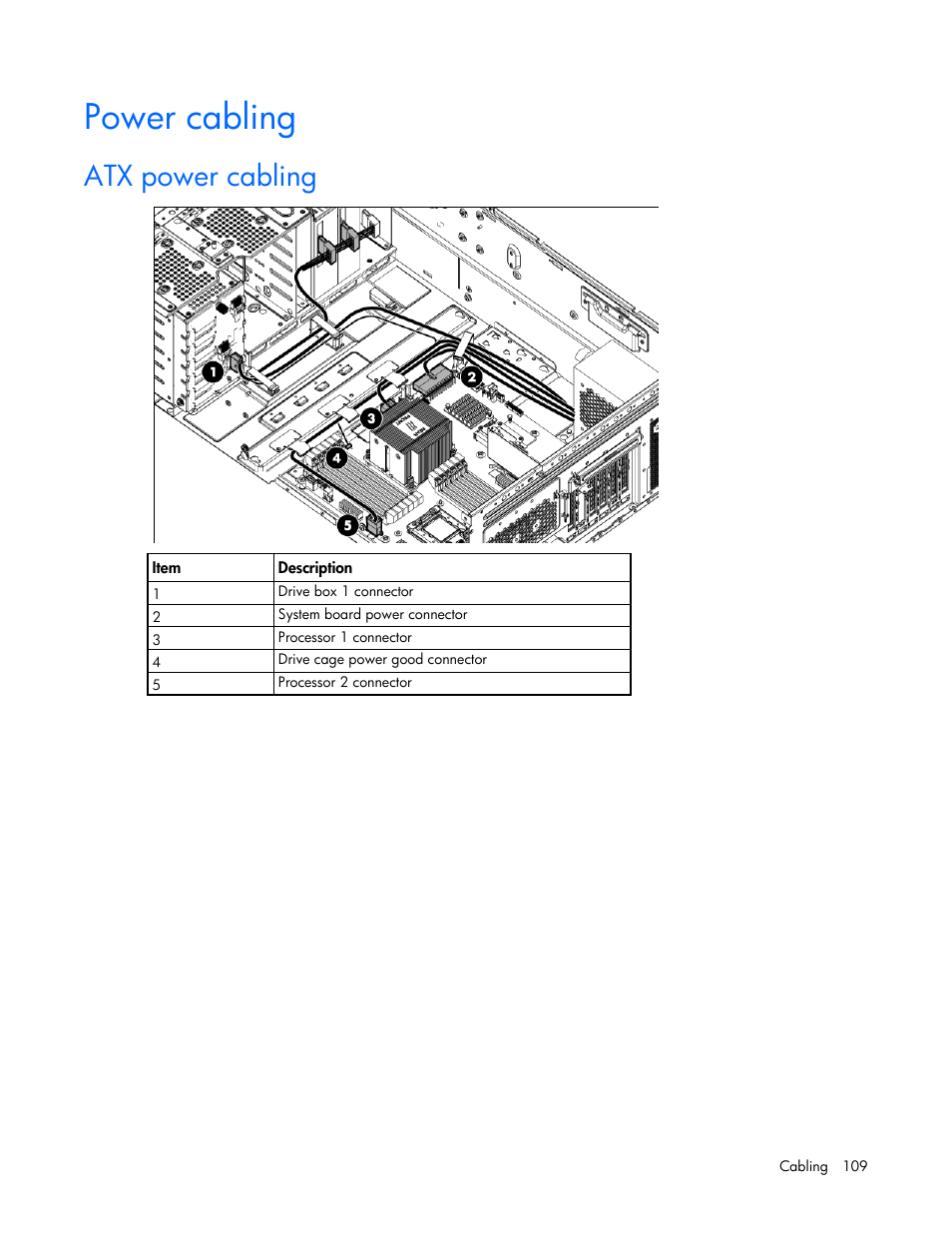 Power cabling, Atx power cabling | HP ProLiant ML350e Gen8 Server User Manual | Page 109 / 147