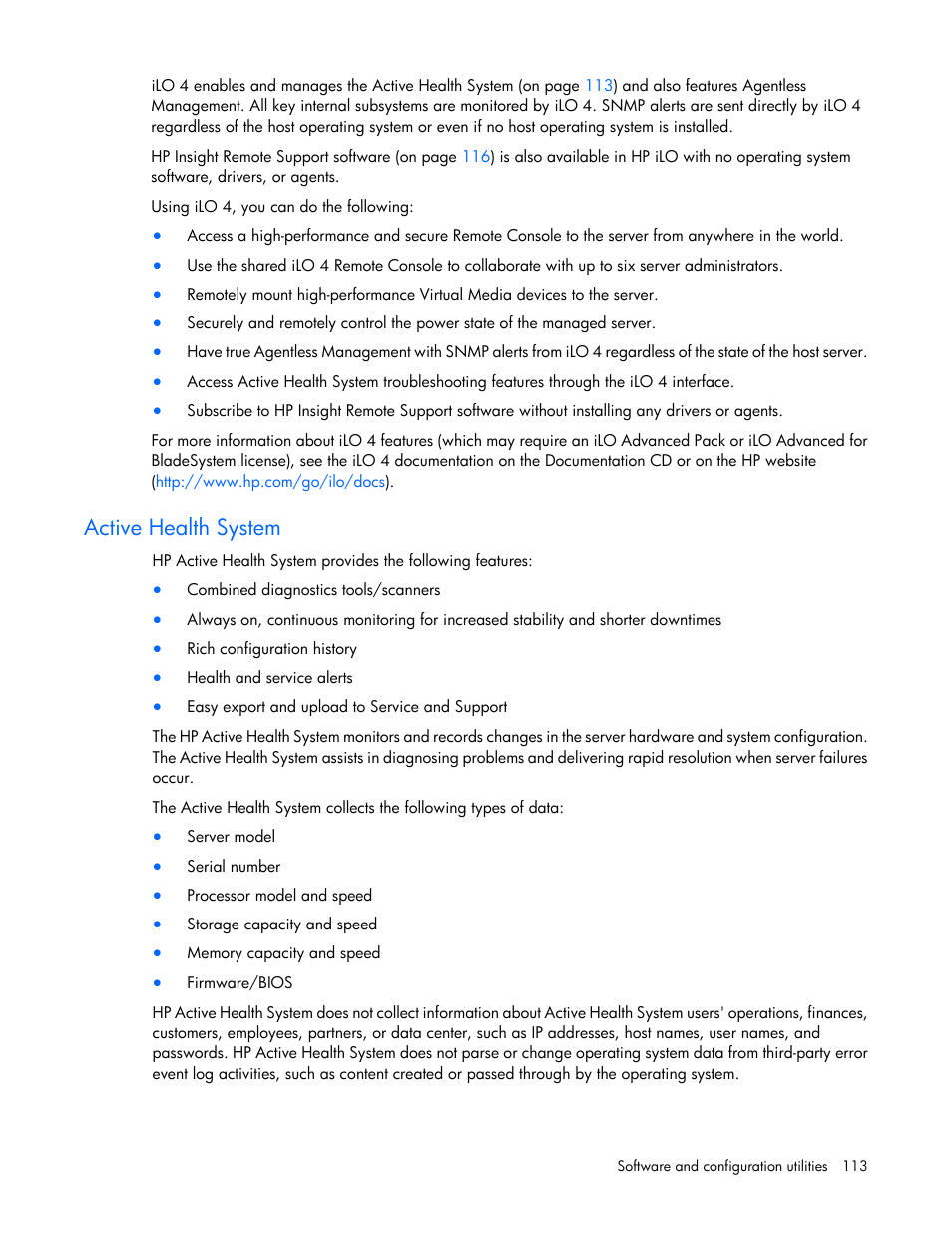 Active health system | HP ProLiant ML350e Gen8 Server User Manual | Page 113 / 147