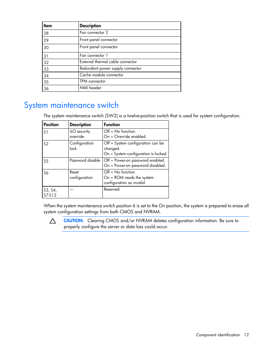 System maintenance switch | HP ProLiant ML350e Gen8 Server User Manual | Page 12 / 147