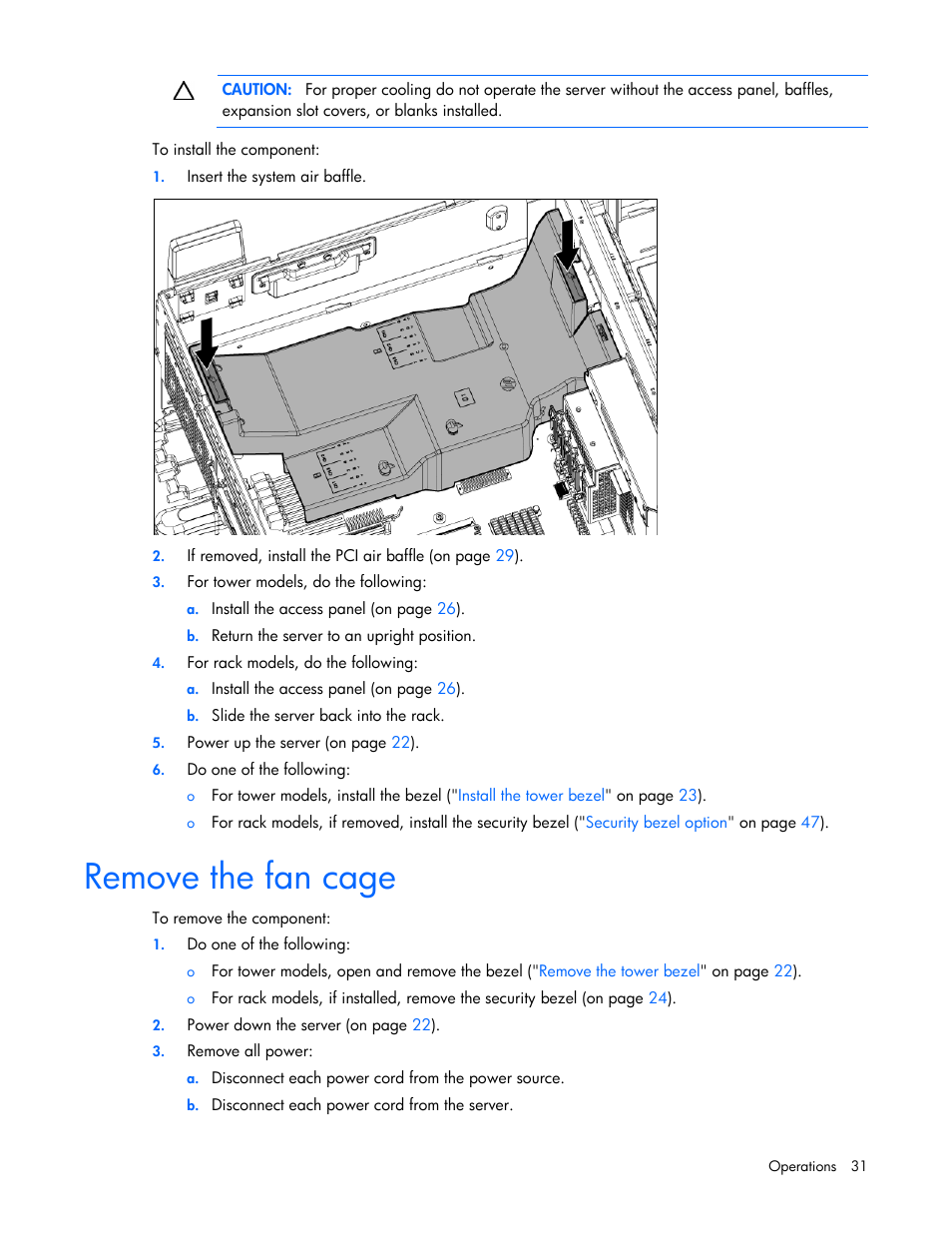 Remove the fan cage | HP ProLiant ML350e Gen8 Server User Manual | Page 31 / 147