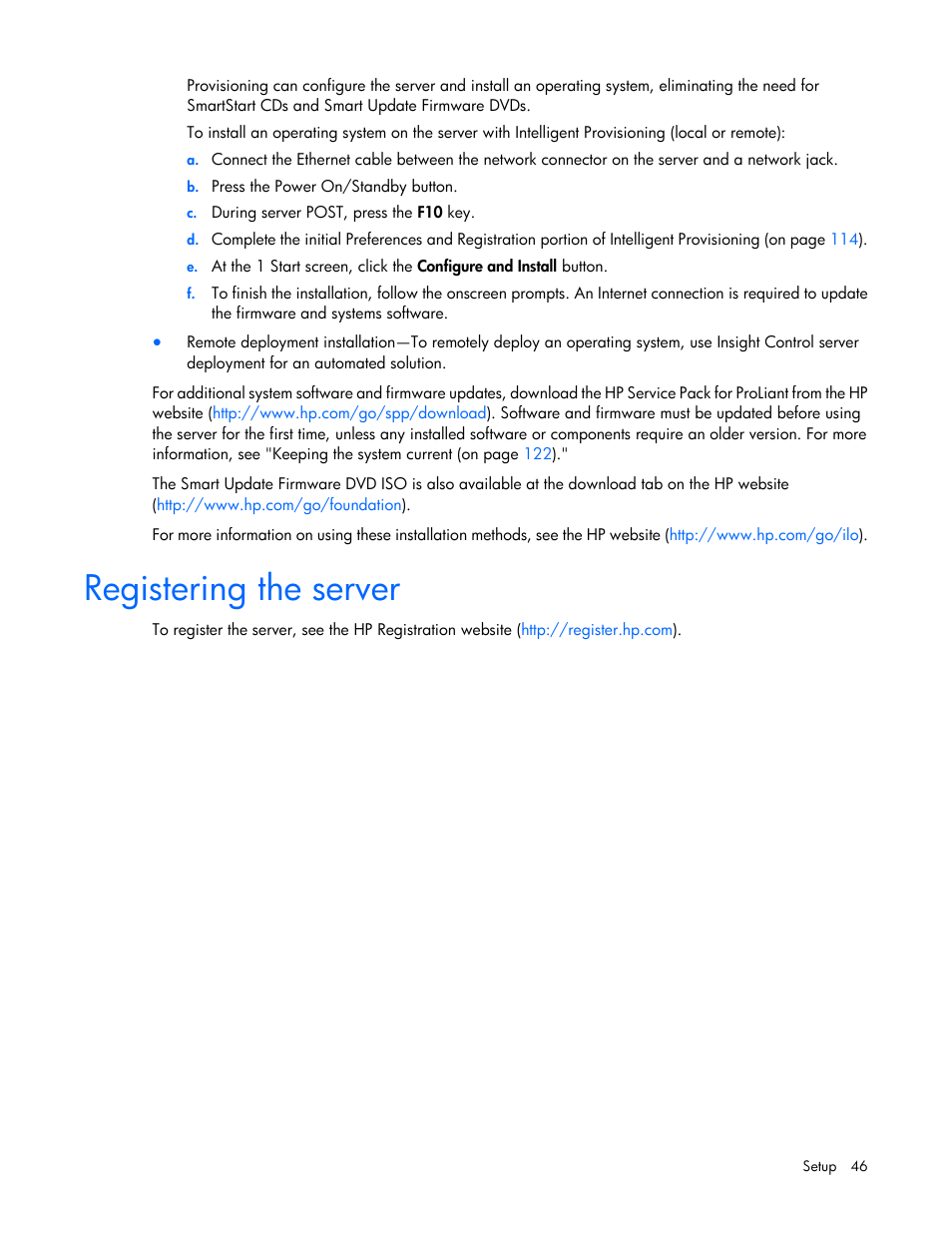 Registering the server | HP ProLiant ML350e Gen8 Server User Manual | Page 46 / 147