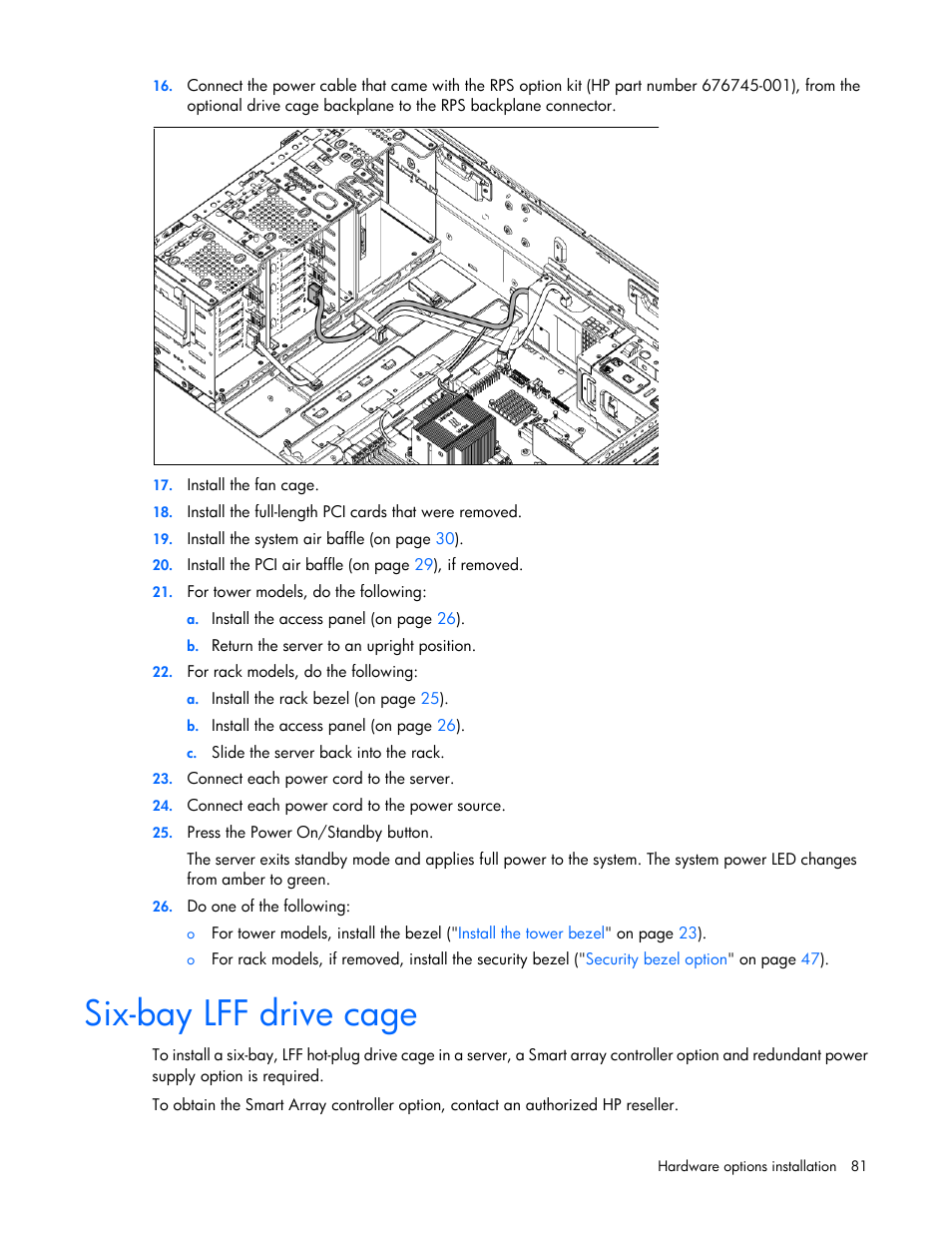 Six-bay lff drive cage | HP ProLiant ML350e Gen8 Server User Manual | Page 81 / 147