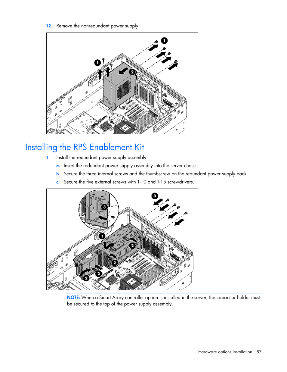 Installing the rps enablement kit | HP ProLiant ML350e Gen8 Server User Manual | Page 87 / 147