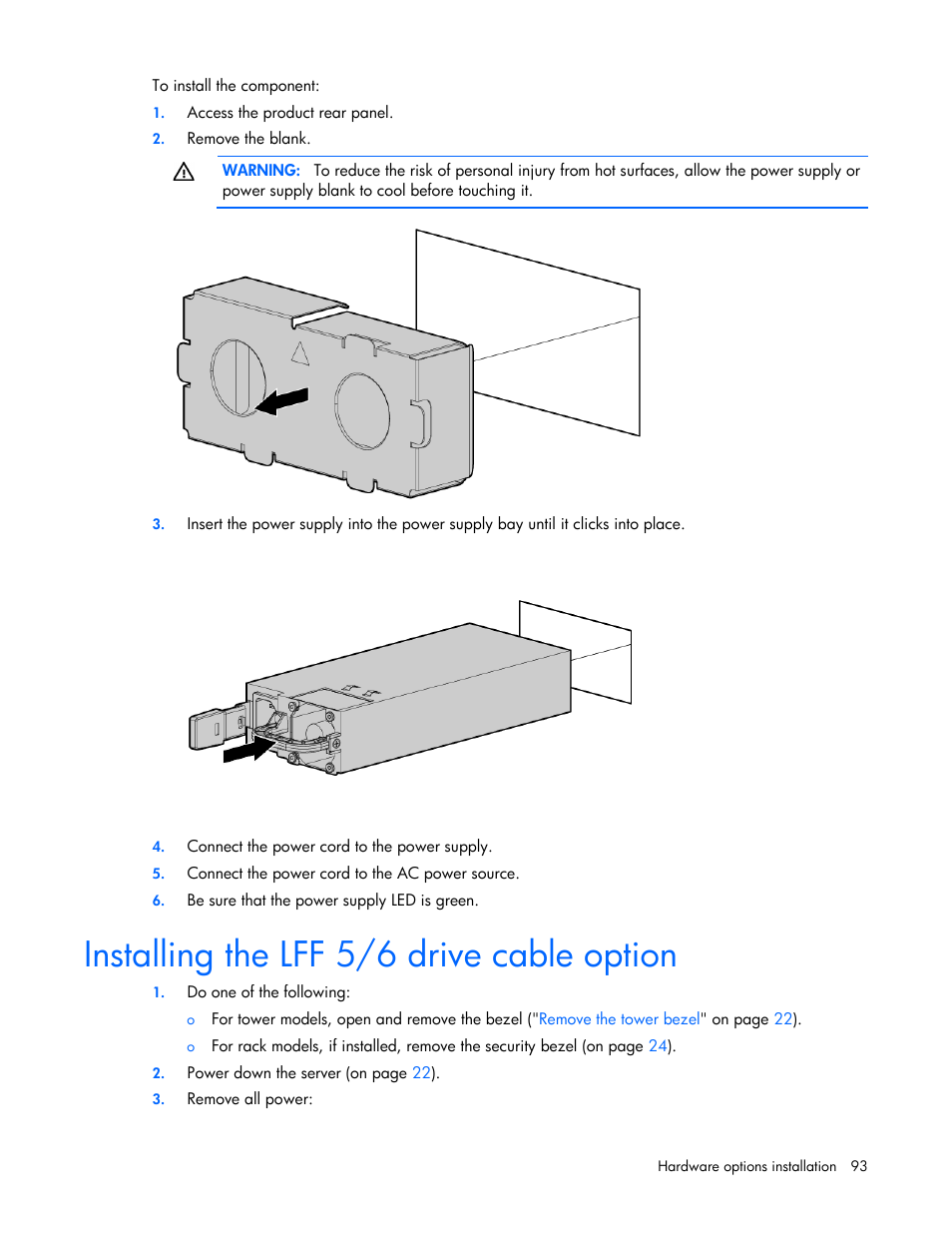 Installing the lff 5/6 drive cable option | HP ProLiant ML350e Gen8 Server User Manual | Page 93 / 147