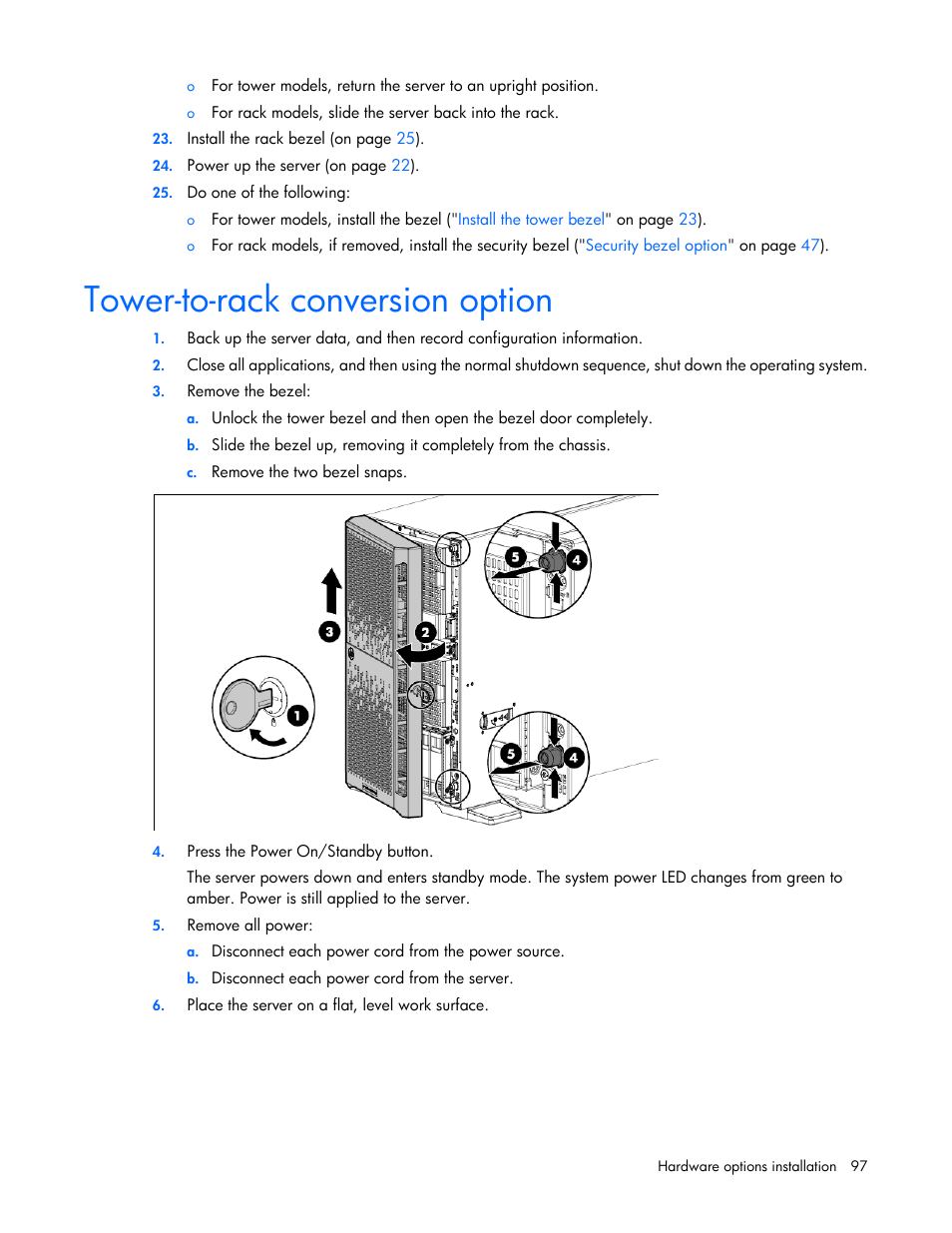 Tower-to-rack conversion option | HP ProLiant ML350e Gen8 Server User Manual | Page 97 / 147