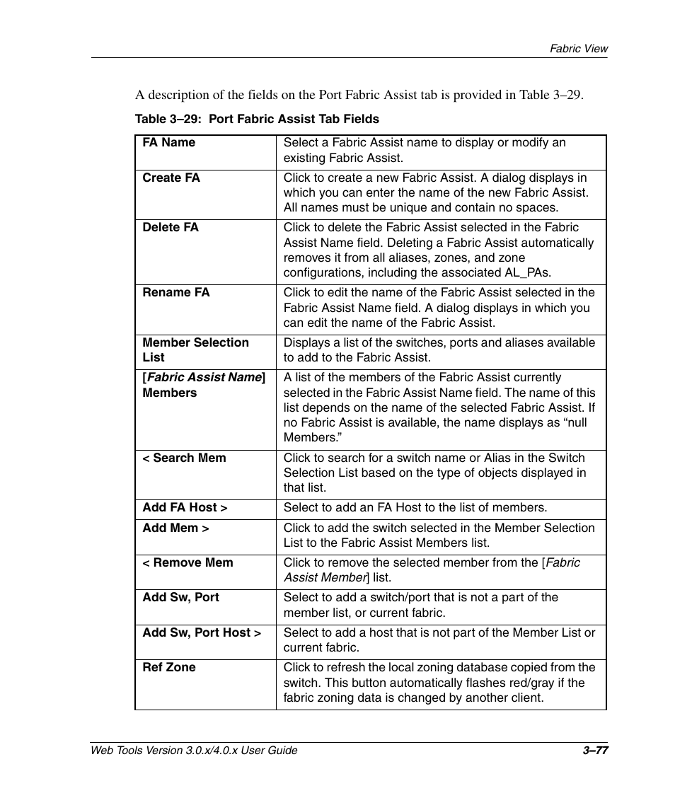 Port fabric assist tab fields –77 | HP StorageWorks 2.32 SAN Switch User Manual | Page 113 / 348