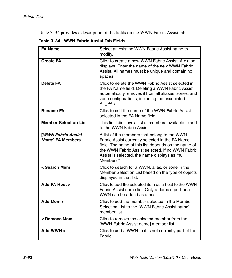 Wwn fabric assist tab fields –92 | HP StorageWorks 2.32 SAN Switch User Manual | Page 128 / 348