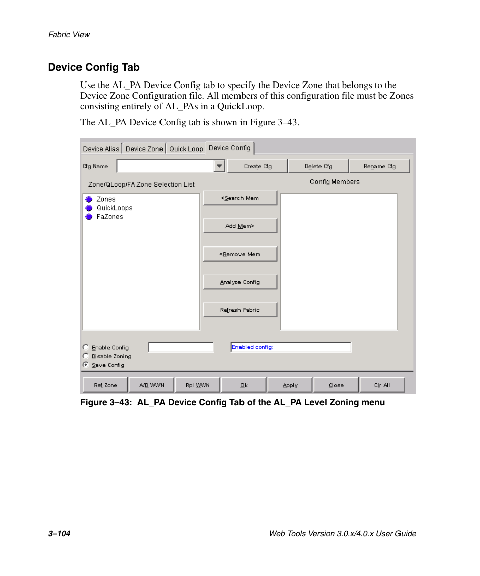 Device config tab, Device config tab –104 | HP StorageWorks 2.32 SAN Switch User Manual | Page 140 / 348