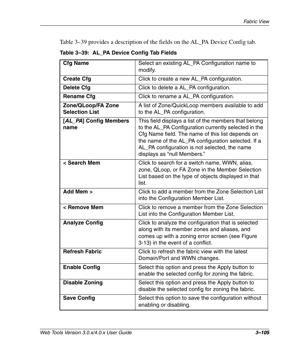 Al_pa device config tab fields –105 | HP StorageWorks 2.32 SAN Switch User Manual | Page 141 / 348