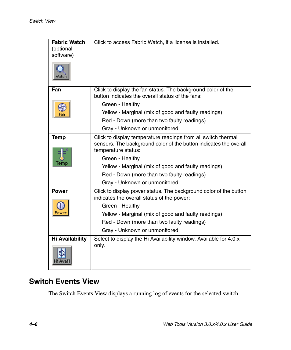 Switch events view, Switch events view –6, E “switch events view | Switch events view o | HP StorageWorks 2.32 SAN Switch User Manual | Page 162 / 348