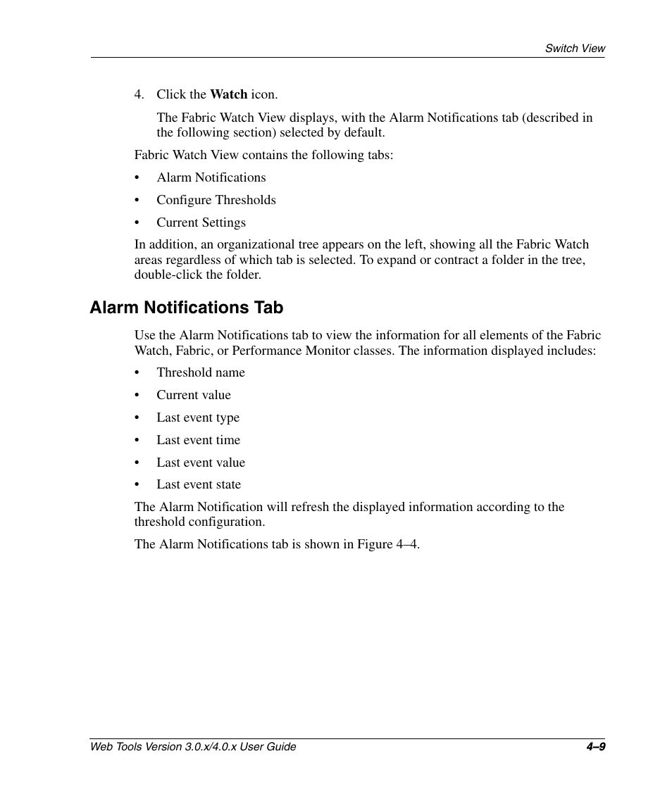 Alarm notifications tab, Alarm notifications tab –9 | HP StorageWorks 2.32 SAN Switch User Manual | Page 165 / 348