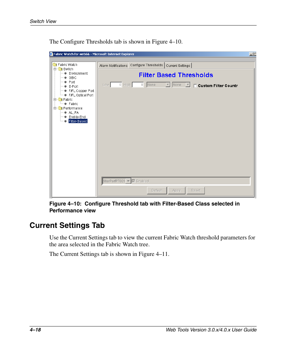 Current settings tab, Current settings tab –18 | HP StorageWorks 2.32 SAN Switch User Manual | Page 174 / 348