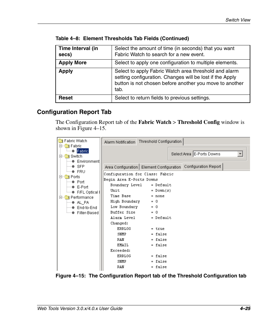 Configuration report tab, Configuration report tab –25 | HP StorageWorks 2.32 SAN Switch User Manual | Page 181 / 348