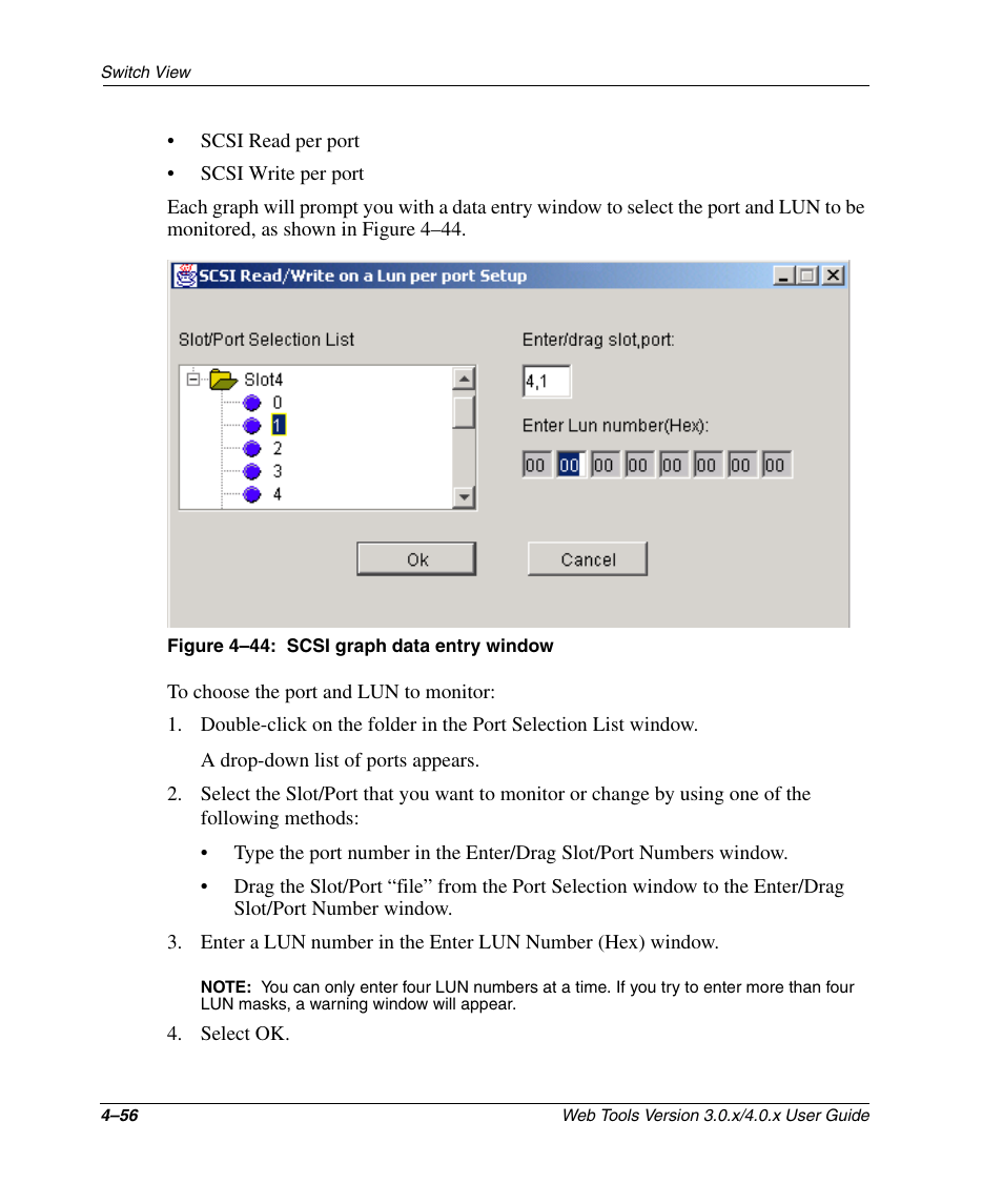 Figure 4-44: scsi graph data entry window, Scsi graph data entry window –56 | HP StorageWorks 2.32 SAN Switch User Manual | Page 212 / 348