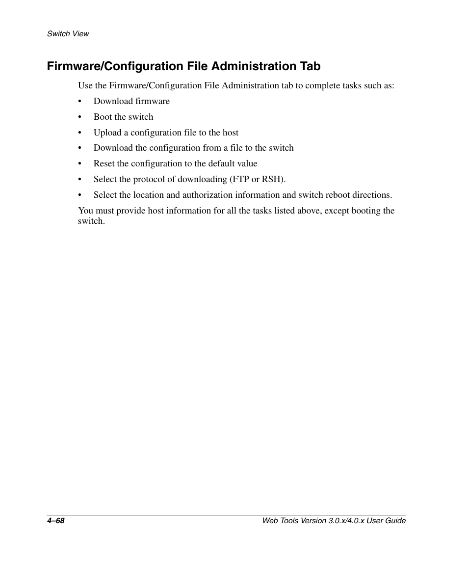 Firmware/configuration file administration tab, Firmware/configuration file administration tab –68 | HP StorageWorks 2.32 SAN Switch User Manual | Page 224 / 348