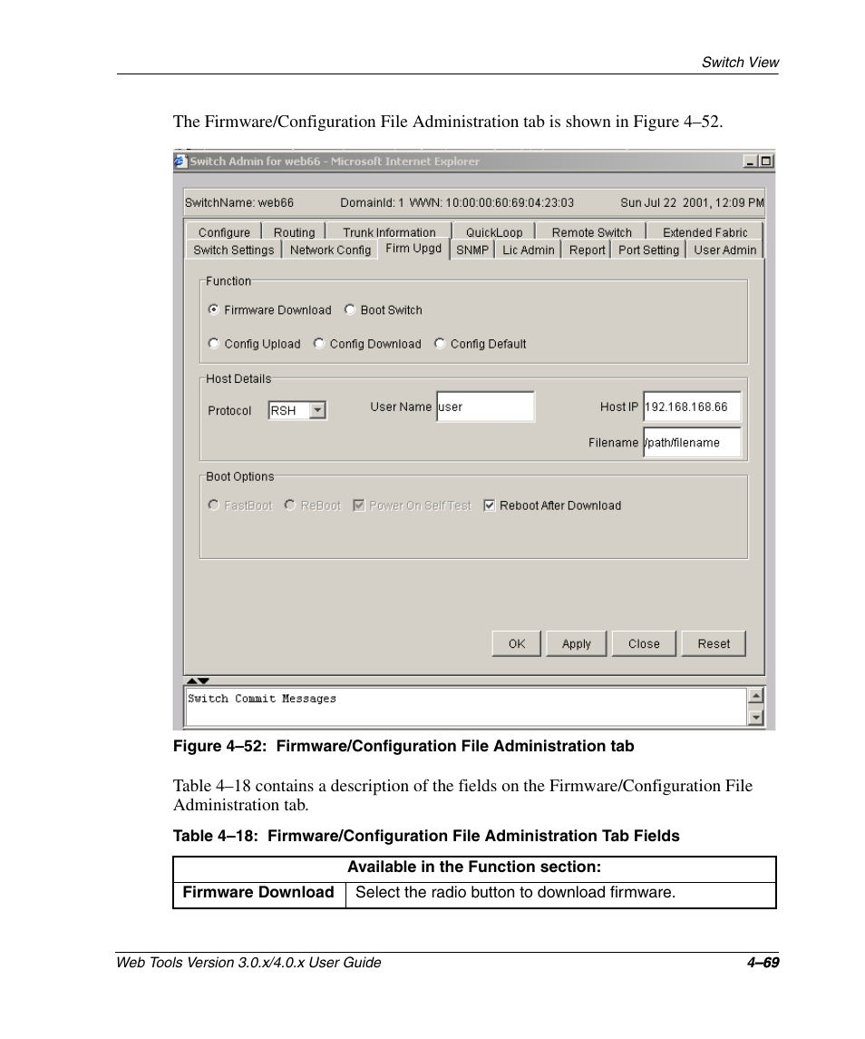 Firmware/configuration file administration tab –69 | HP StorageWorks 2.32 SAN Switch User Manual | Page 225 / 348